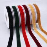 Christmas Velvet Ribbon Set – Main Product View with 6 Rolls in Red, Green, Burgundy, Brown, Khaki, and Black