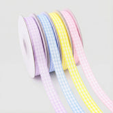 IDONGCAI 60 Yards Gingham Ribbon, 4 Rolls, 3/8" Pastel Colors for DIY & Crafts