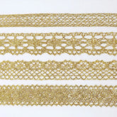 idongcai golden crochet lace trim set – 4 styles x 5 yards each, elegant gold metallic lace for sewing & crafts