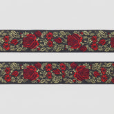 DONGCAI vintage rose jacquard ribbon black and red floral embroidered trim 1.95 inch wide