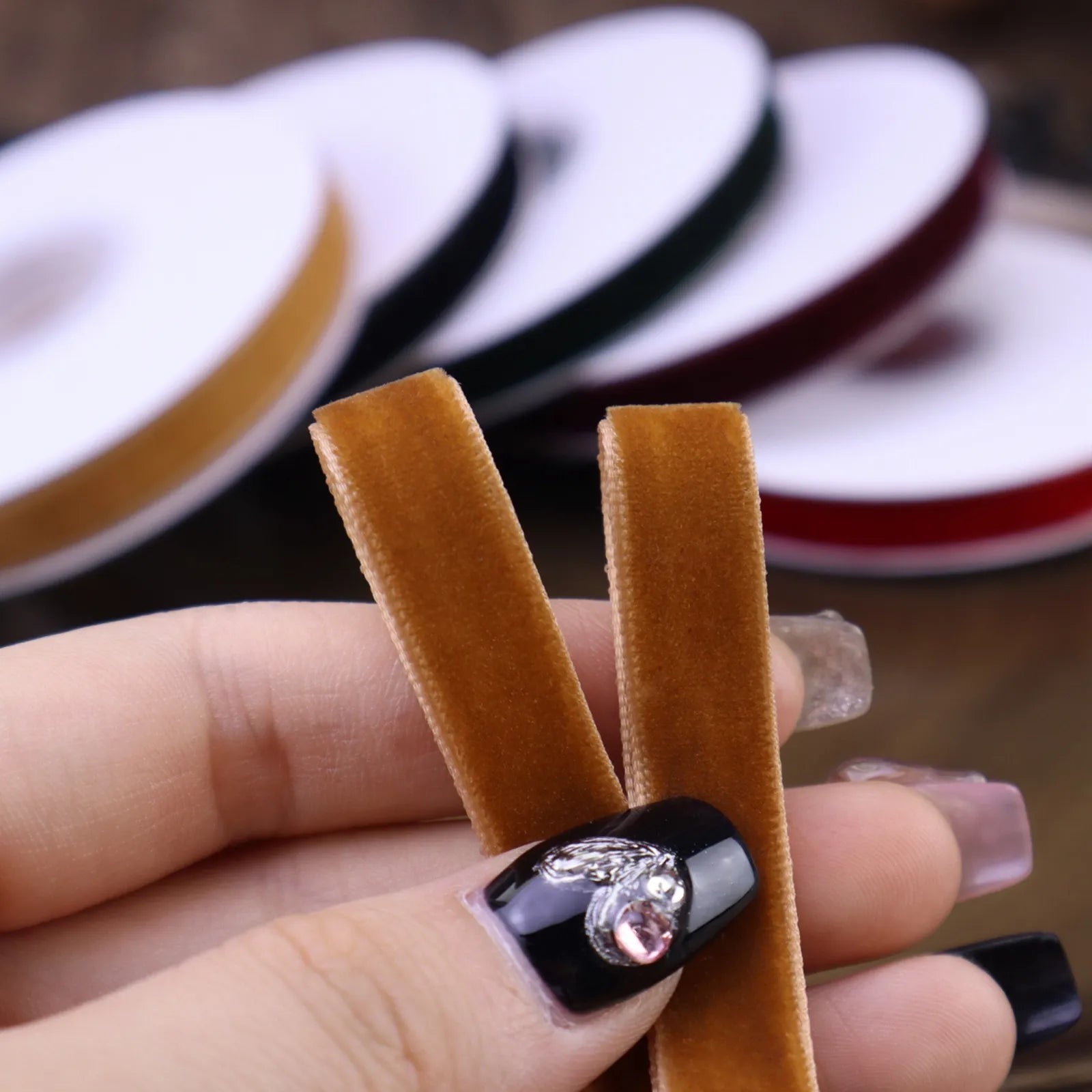 Christmas Velvet Ribbon Set – Close-up of Soft Premium Velvet Texture