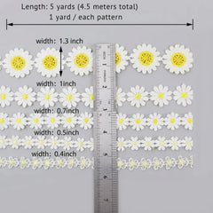 Daisy Flower Lace Trim with width measurement 2.5CM and total length 5Yards, scale for DIY projects