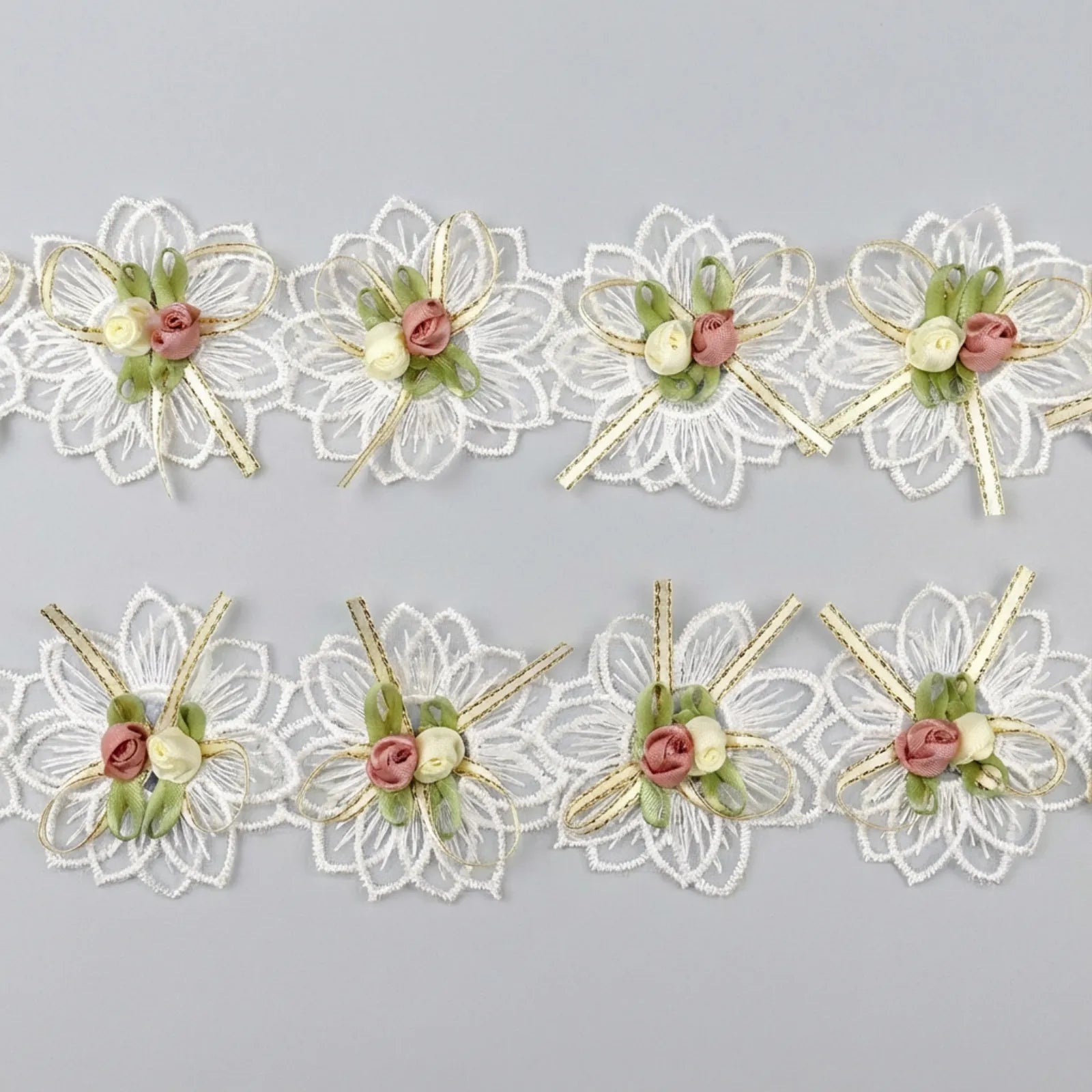 3D flower lace trim with 18 embroidered floral appliques for DIY sewing and crafts