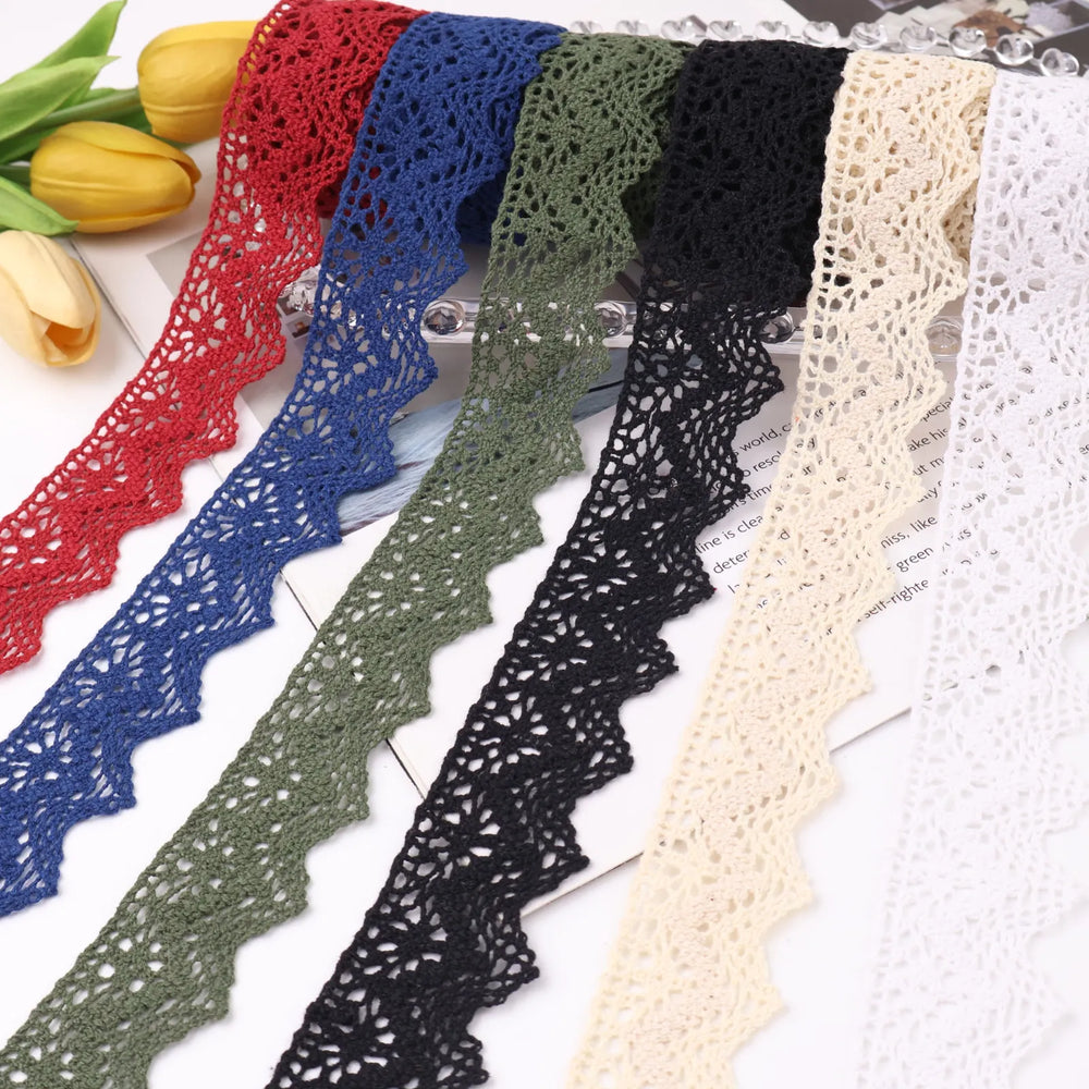 IDONGCAI cluny crochet lace trim available in white, black, ivory, burgundy, navy blue and green