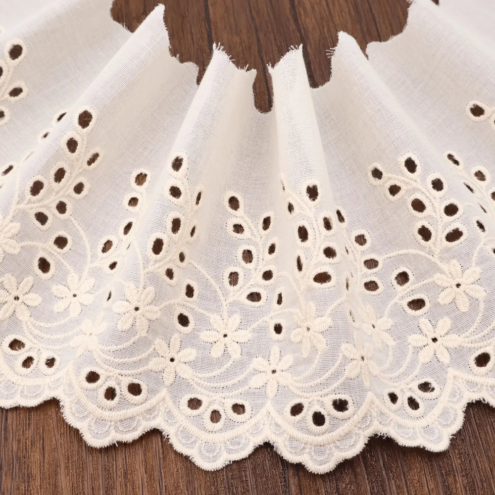 Ivory cotton eyelet lace trim flat lay for home décor and sewing