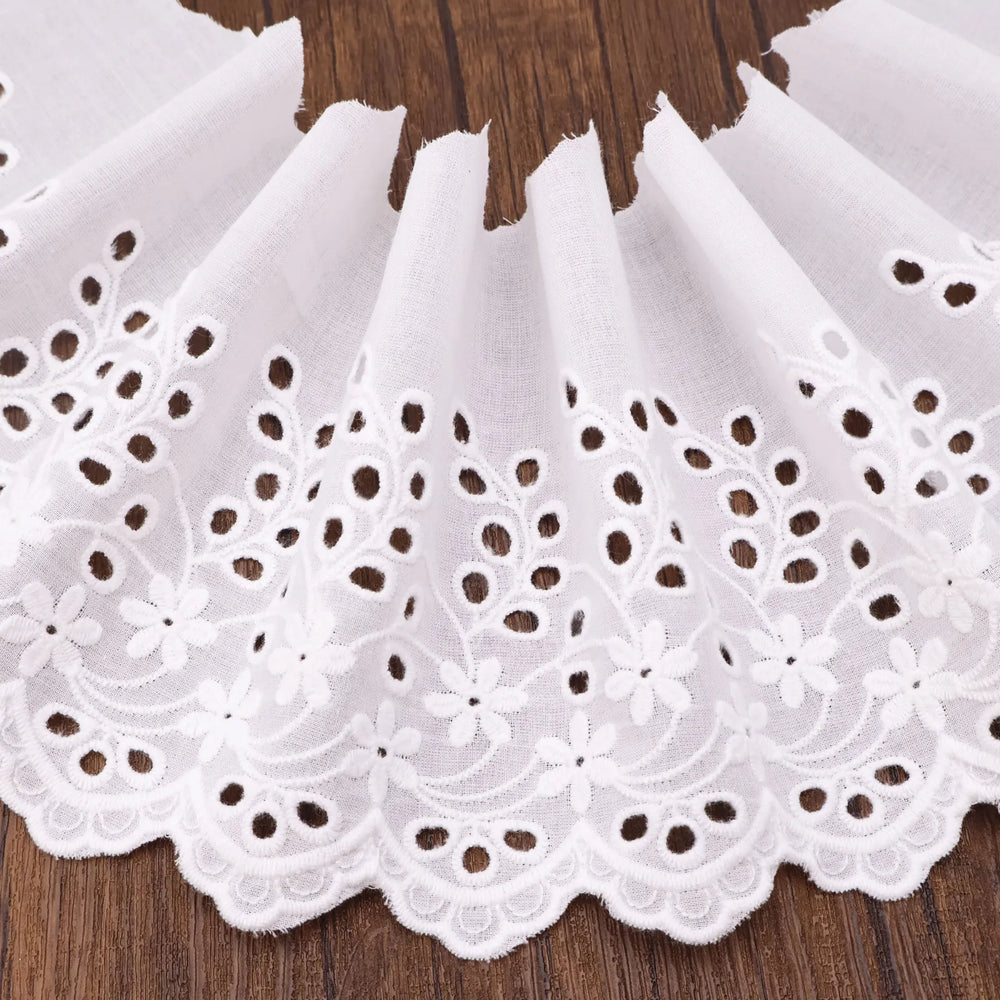 White cotton eyelet lace trim flat lay for DIY projects