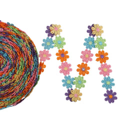 IDONGCAI Daisy Flower Lace Trim flat laid out – colorful floral ribbon ideal for crafts and sewing projects