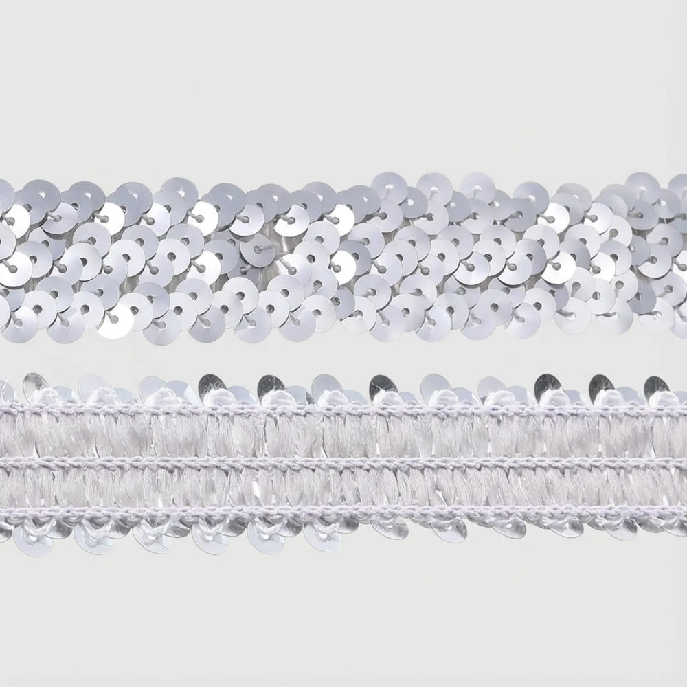 IDONGCAI elastic sequins trim with three-row metallic paillettes, 1 inch wide stretch sequin ribbon for dress making, costumes, and DIY fashion