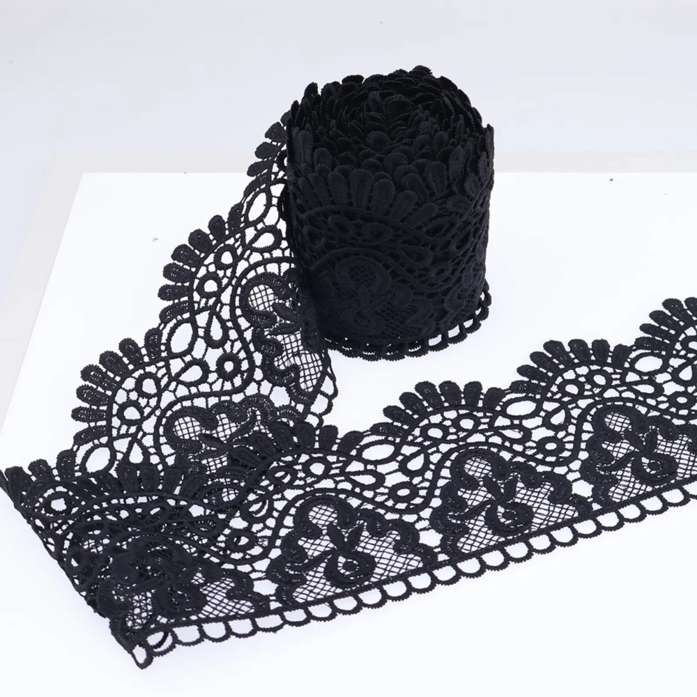 Europe Crown Venise Lace Trim in Black for laces and trims sewing, 4 inch wide floral embroidered ribbon for DIY crafts and garment decoration
