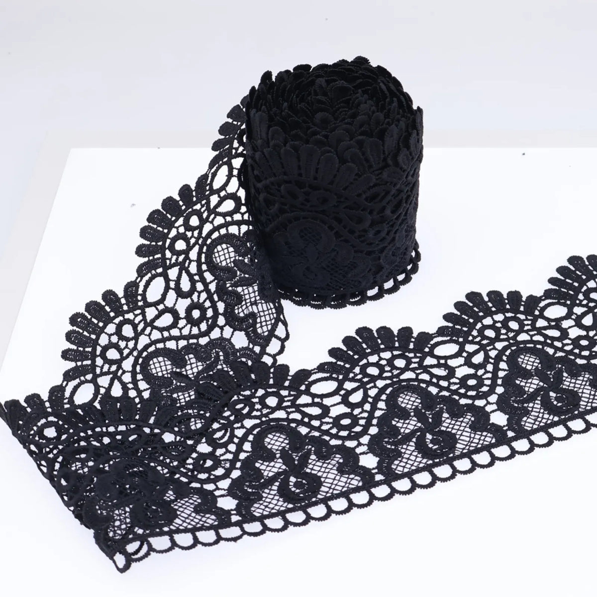 Europe Crown Venise Lace Trim in Black for laces and trims sewing, 4 inch wide floral embroidered ribbon for DIY crafts and garment decoration
