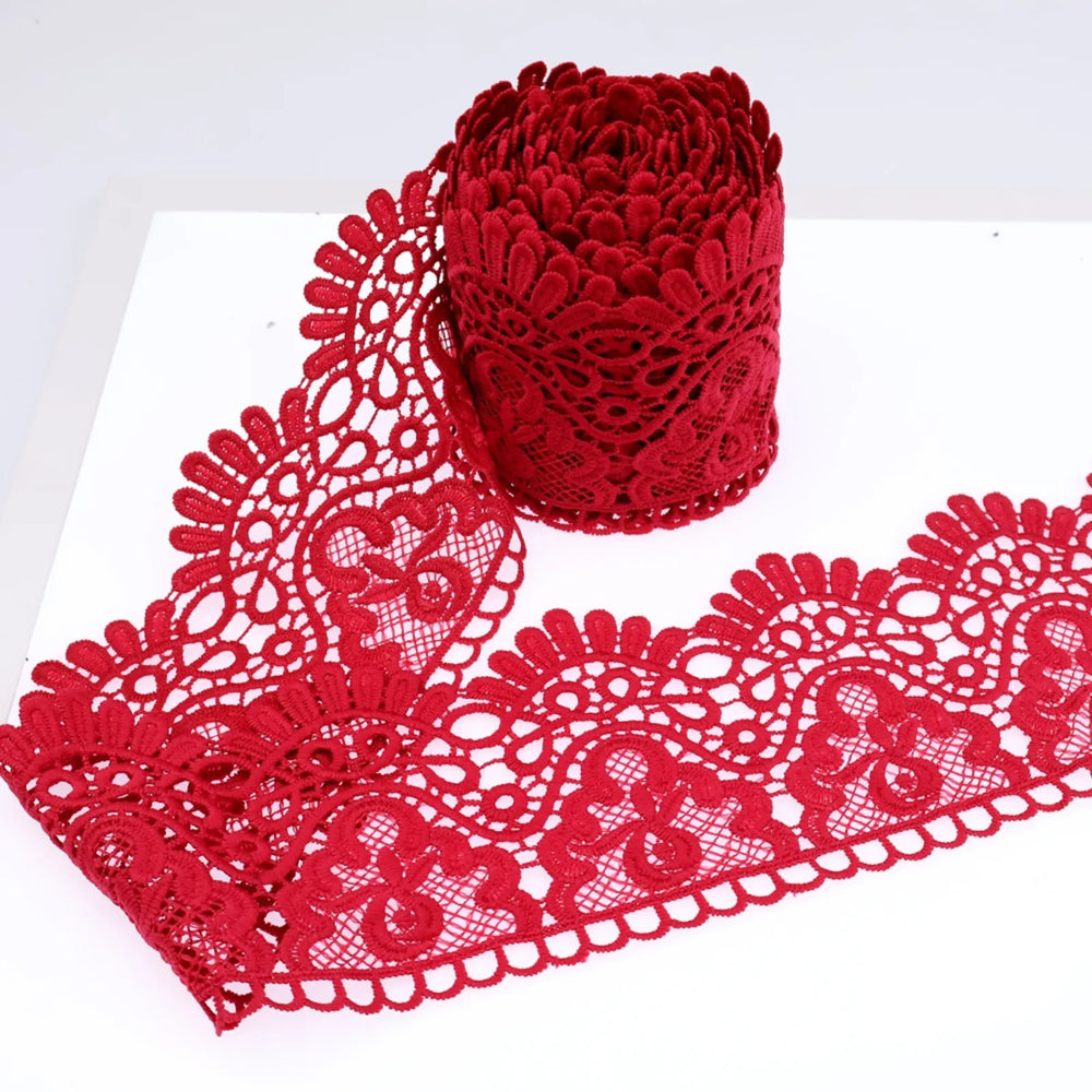 Europe Crown Venise Lace Trim in burgundy for laces and trims sewing, 4 inch wide floral embroidered ribbon for DIY crafts and garment decoration