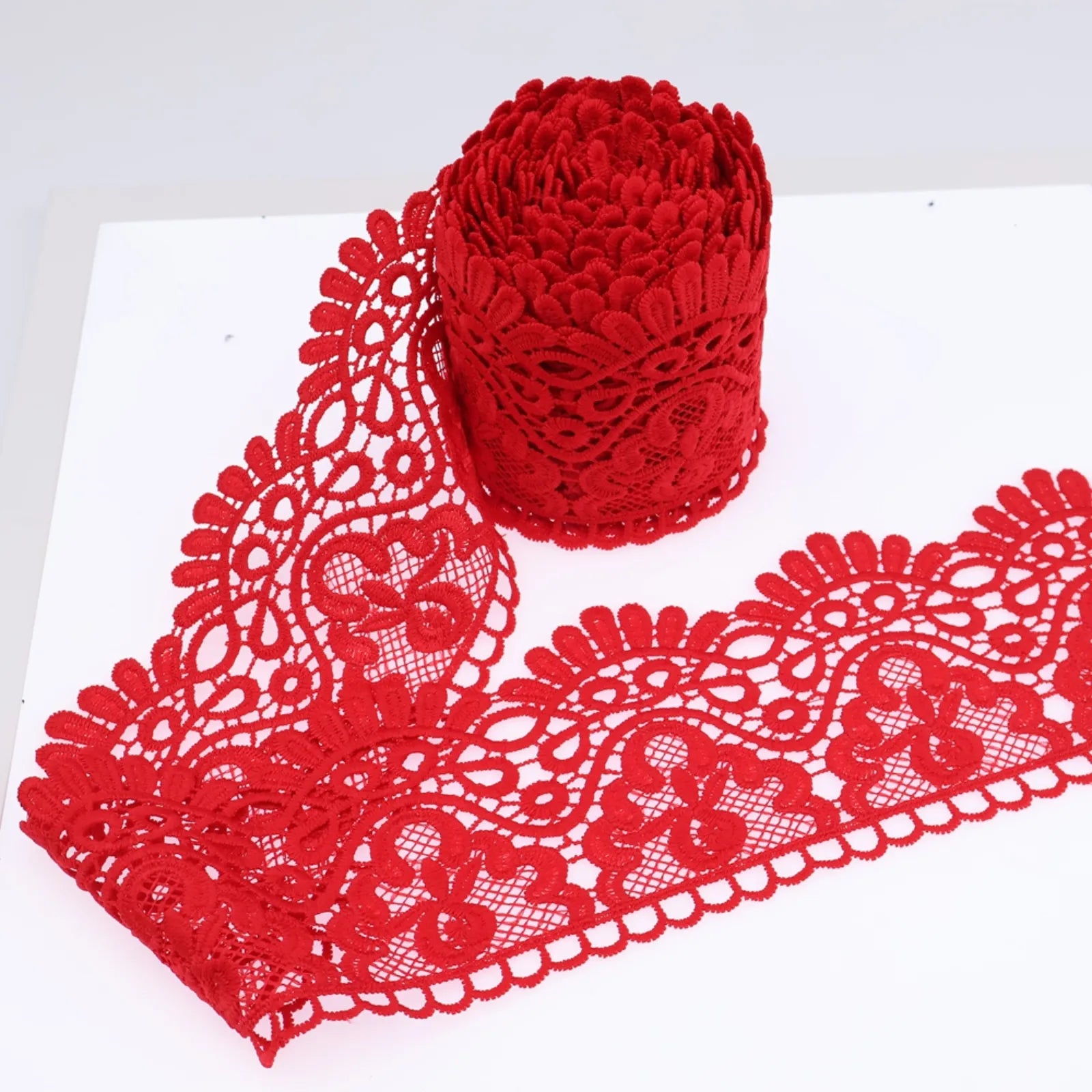 Europe Crown Venise Lace Trim in Red for laces and trims sewing, 4 inch wide floral embroidered ribbon for DIY crafts and garment decoration