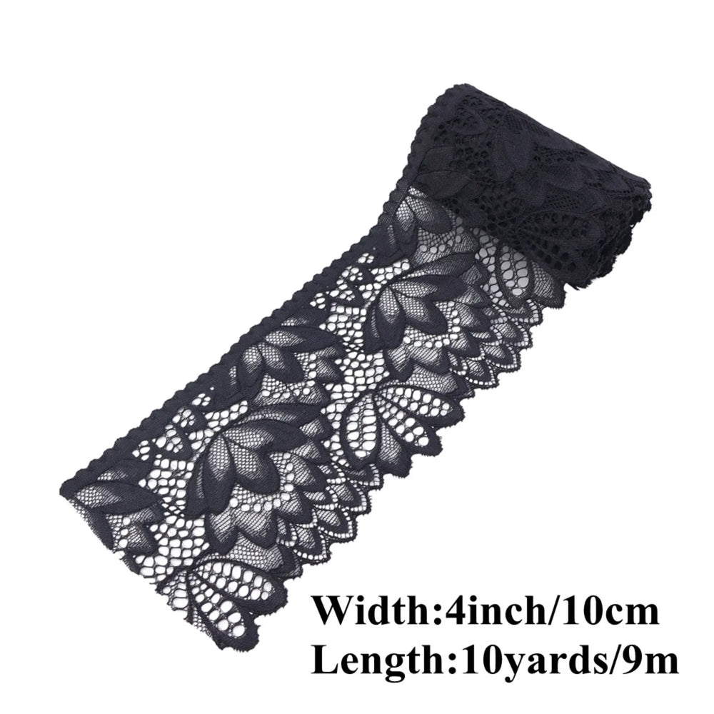 IDONGCAI Floral Elastic Lace Trim, 4 inch width and 10 yards length, detailed dimension view