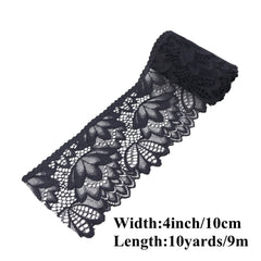 IDONGCAI Floral Elastic Lace Trim, 4 inch width and 10 yards length, detailed dimension view