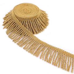 Golden glitter fringe trim with metallic chainette tassels for decorative sewing