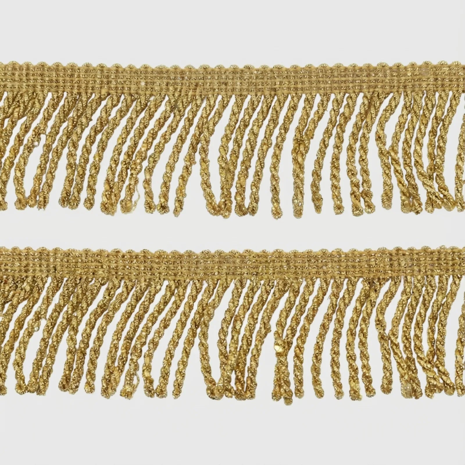 Glitter fringe trim with bullion-style metallic chainette tassels for sewing, DIY crafts, and home decoration