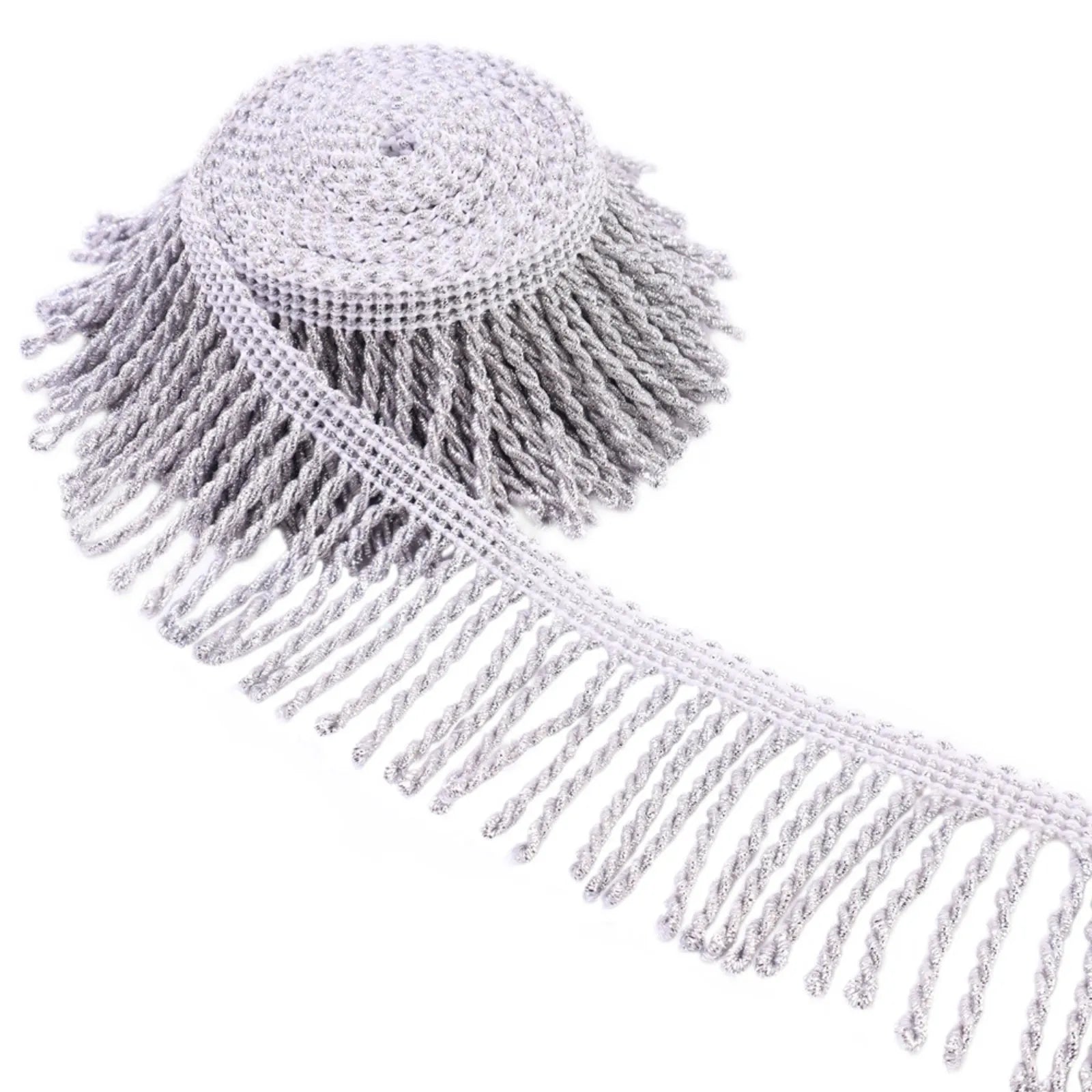 Silvery glitter fringe trim metallic tassel chainette for DIY crafts and décor