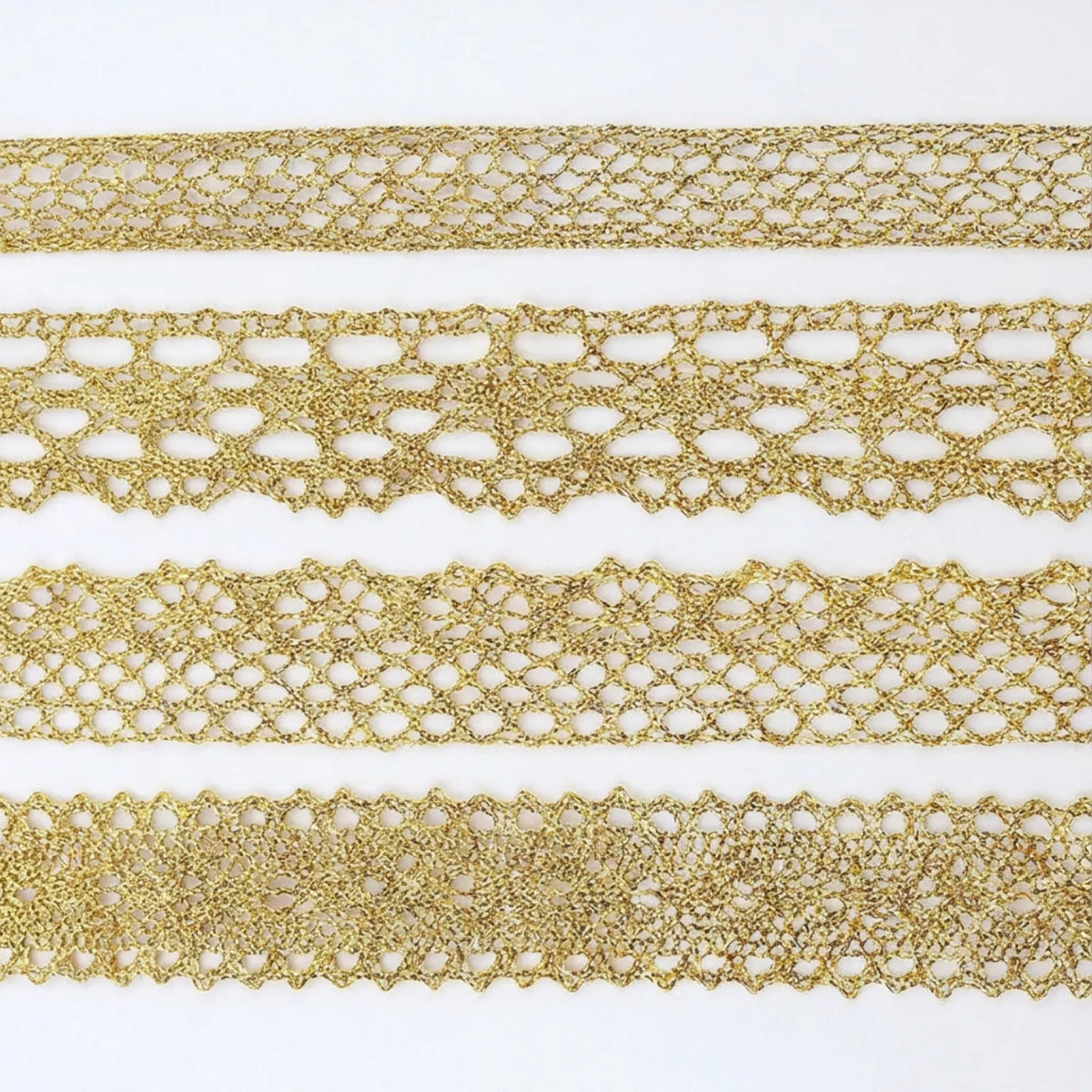 idongcai golden crochet lace trim set – 4 styles x 5 yards each, elegant gold metallic lace for sewing & crafts