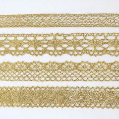 idongcai golden crochet lace trim set – 4 styles x 5 yards each, elegant gold metallic lace for sewing & crafts