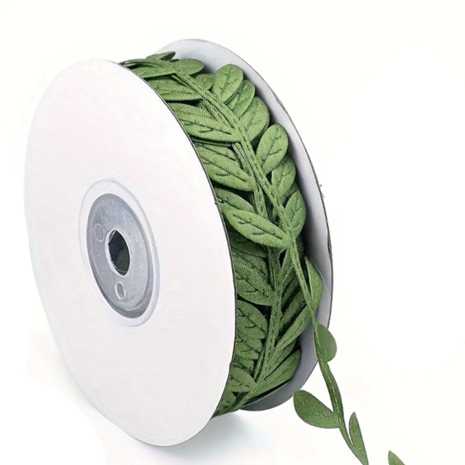 Olive Green Leaf Ribbon, 55 Yards Roll, Decorative Faux Vine Leaves for DIY Crafts, Home Decor, Weddings, and Parties
