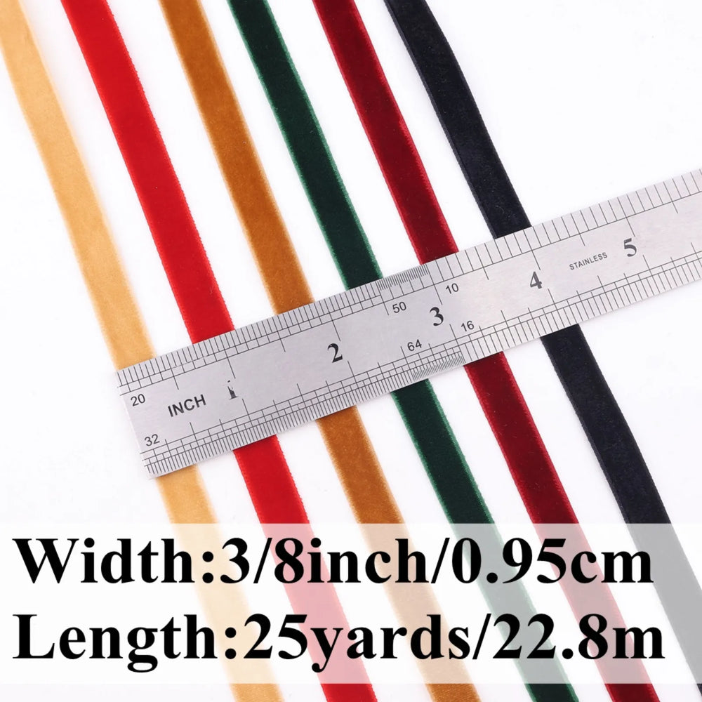Idongcai Velvet Ribbon Roll Dimension, 25 Yards Length, 3/8 inch Width, Luxurious Velvet Fabric for Crafts, Gift Wrapping, DIY Projects, Wedding Ribbon