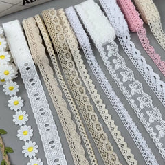 Close-Up of IDONGCAI Vintage Lace Ribbon Set – Detailed Crochet Scalloped Trim Texture for Sewing and Craft Projects