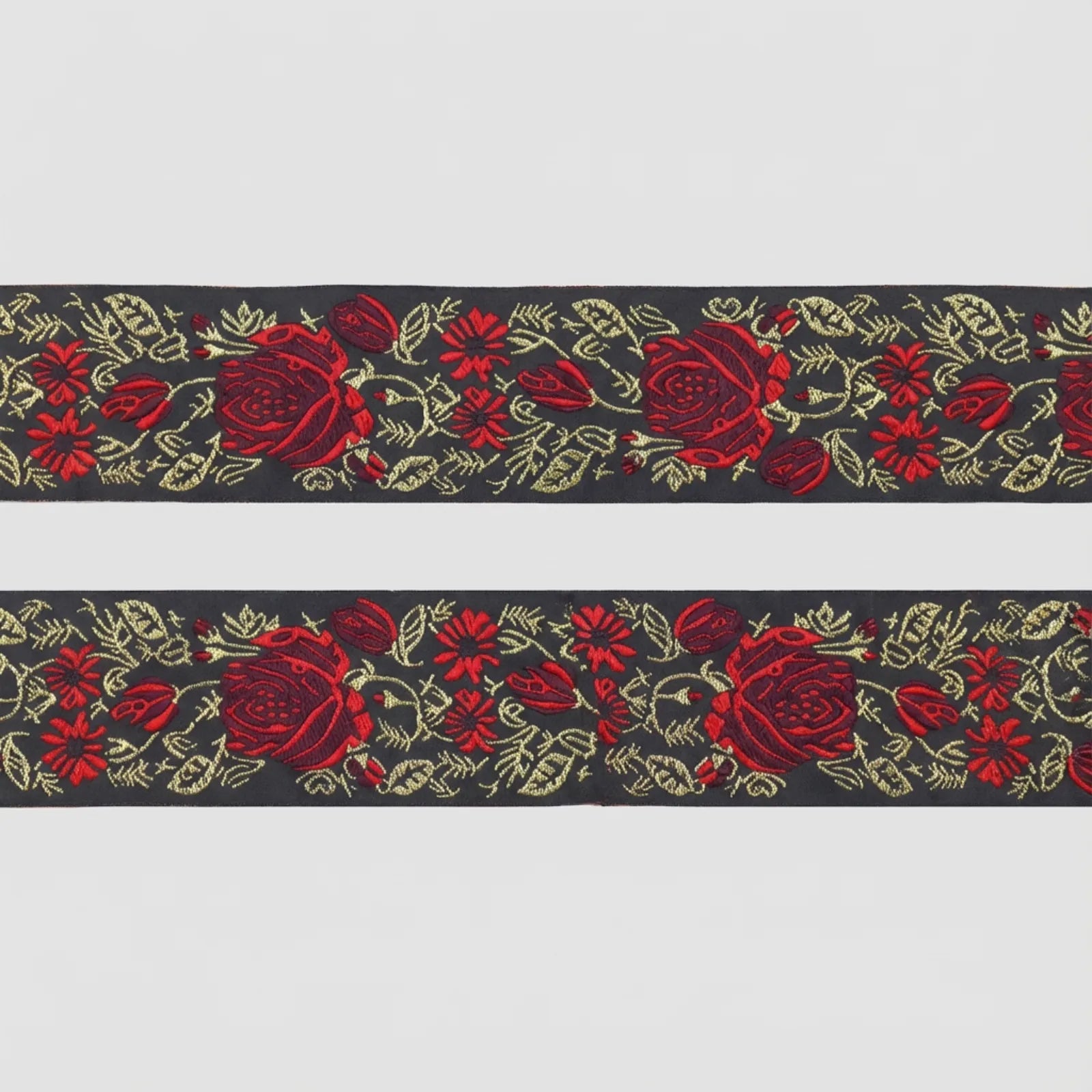 DONGCAI vintage rose jacquard ribbon black and red floral embroidered trim 1.95 inch wide