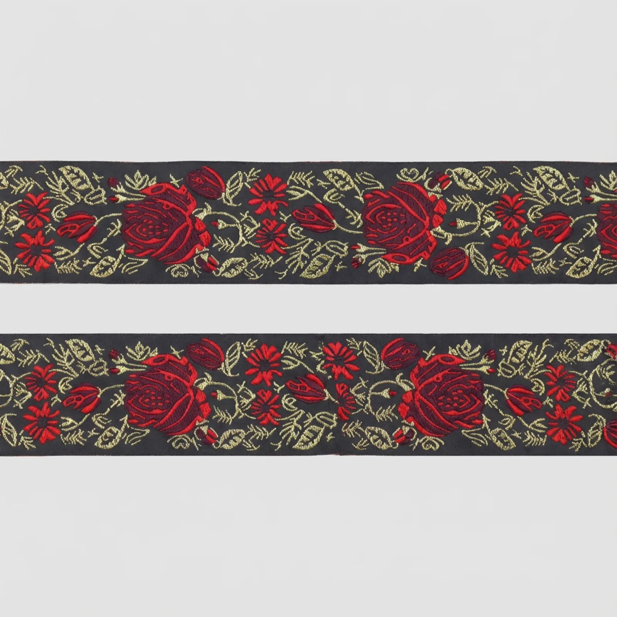 DONGCAI vintage rose jacquard ribbon black and red floral embroidered trim 1.95 inch wide