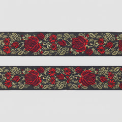 DONGCAI vintage rose jacquard ribbon black and red floral embroidered trim 1.95 inch wide