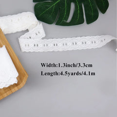 White Eyelet Lace Trim Measurement Guide – 1.3 inch Width, 4.5 Yards Length