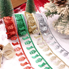 Close-up of glitter stocking sequin ribbon texture for DIY crafts and sewing