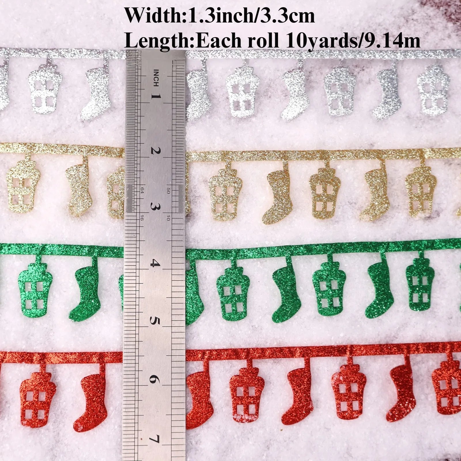 Dimension guide for Christmas Ribbon Set – 10 yards per roll, total 40 yards