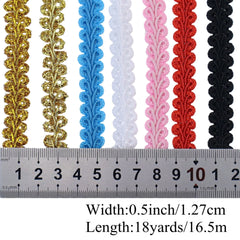 Gimp Braid Trim Ribbon– Display of Ribbon Widths (0.5 inch) and 18-Yard Length with Wavy Detail