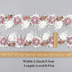 IDONGCAI lace flower pearl beads ribbon trim dimension guide showing width and floral scale