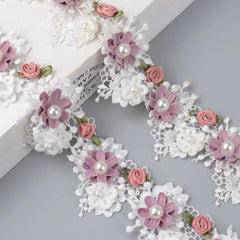 IDONGCAI lace flower pearl beads ribbon trim flat lay display highlighting layered floral design