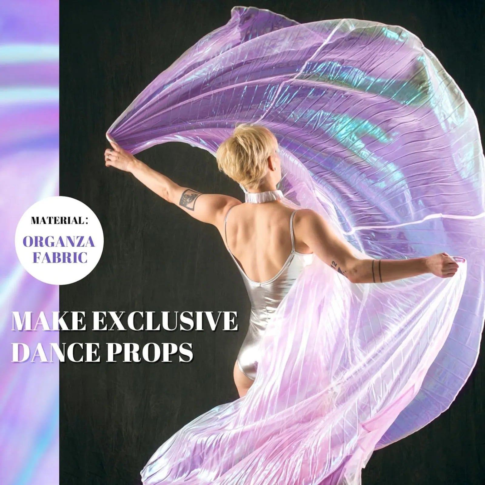 Iridescent chiffon fabric combined with organza material for delicate projects