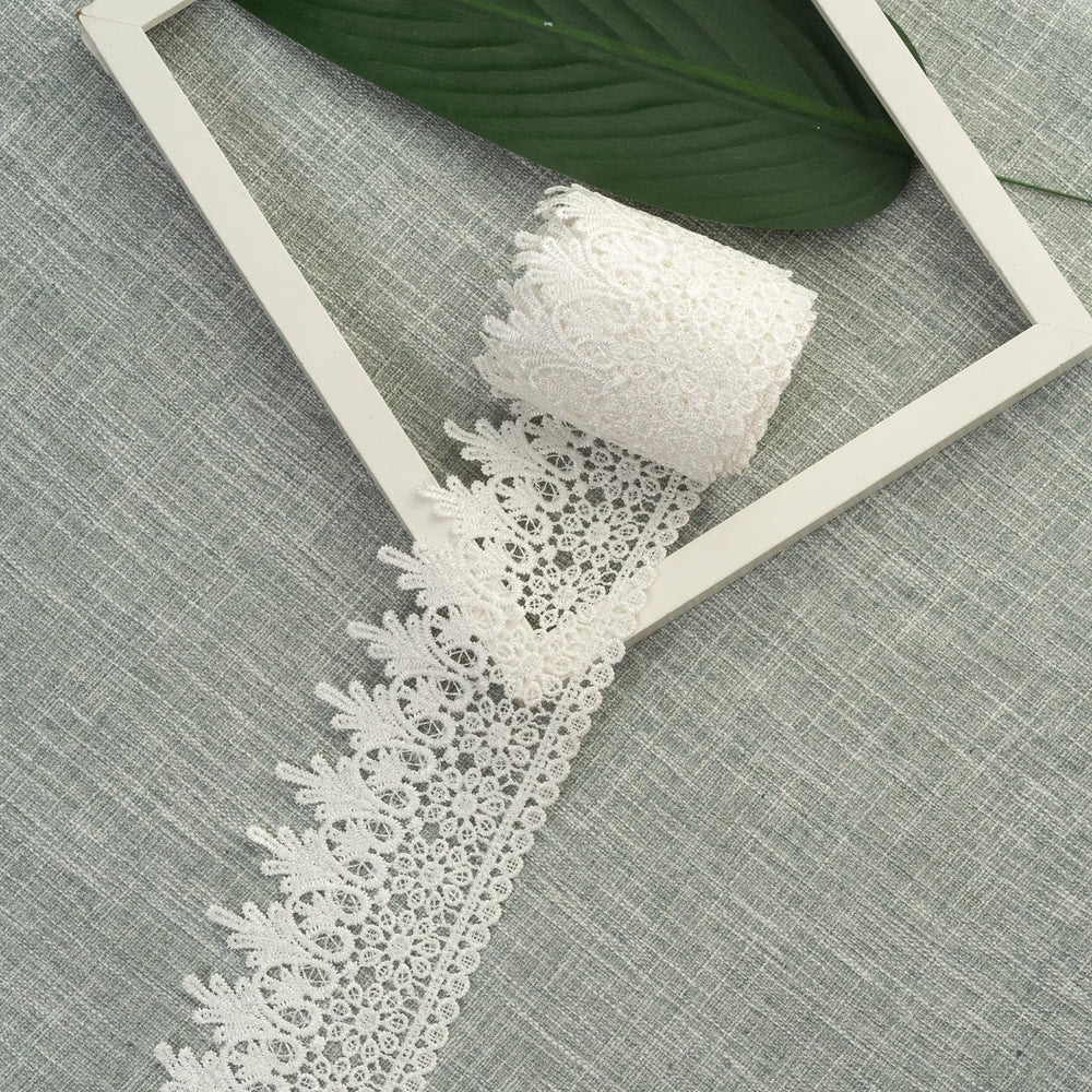 Ivory Venise floral embroidered lace trim with classic floral design for sewing and home décor