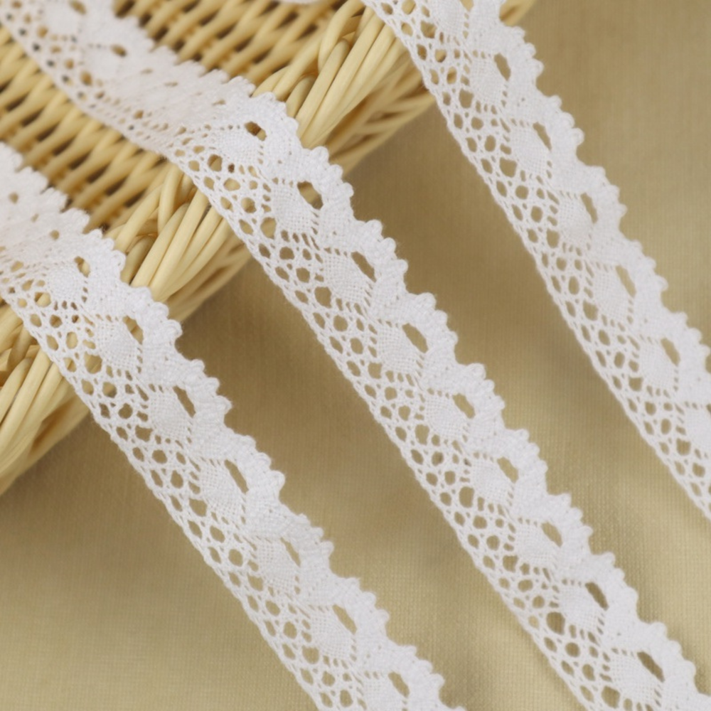 Close-up of IDONGCAI White Cotton Crochet Lace Trim showing delicate handcrafted texture detail