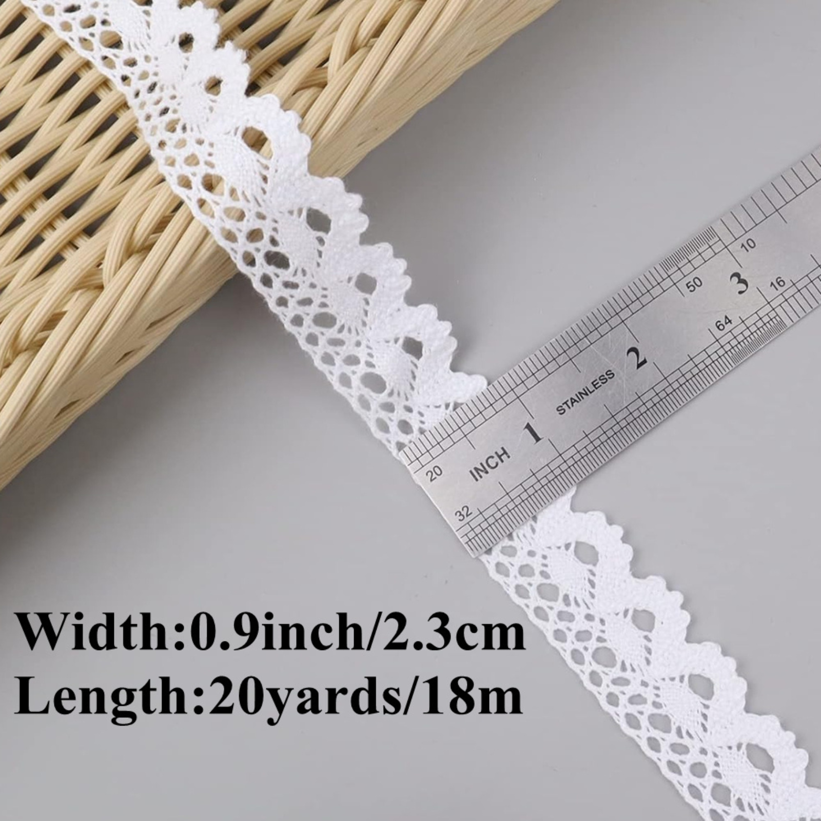 IDONGCAI White Cotton Crochet Lace Trim Dimensions – Width 0.9 Inch, Length 20 Yards